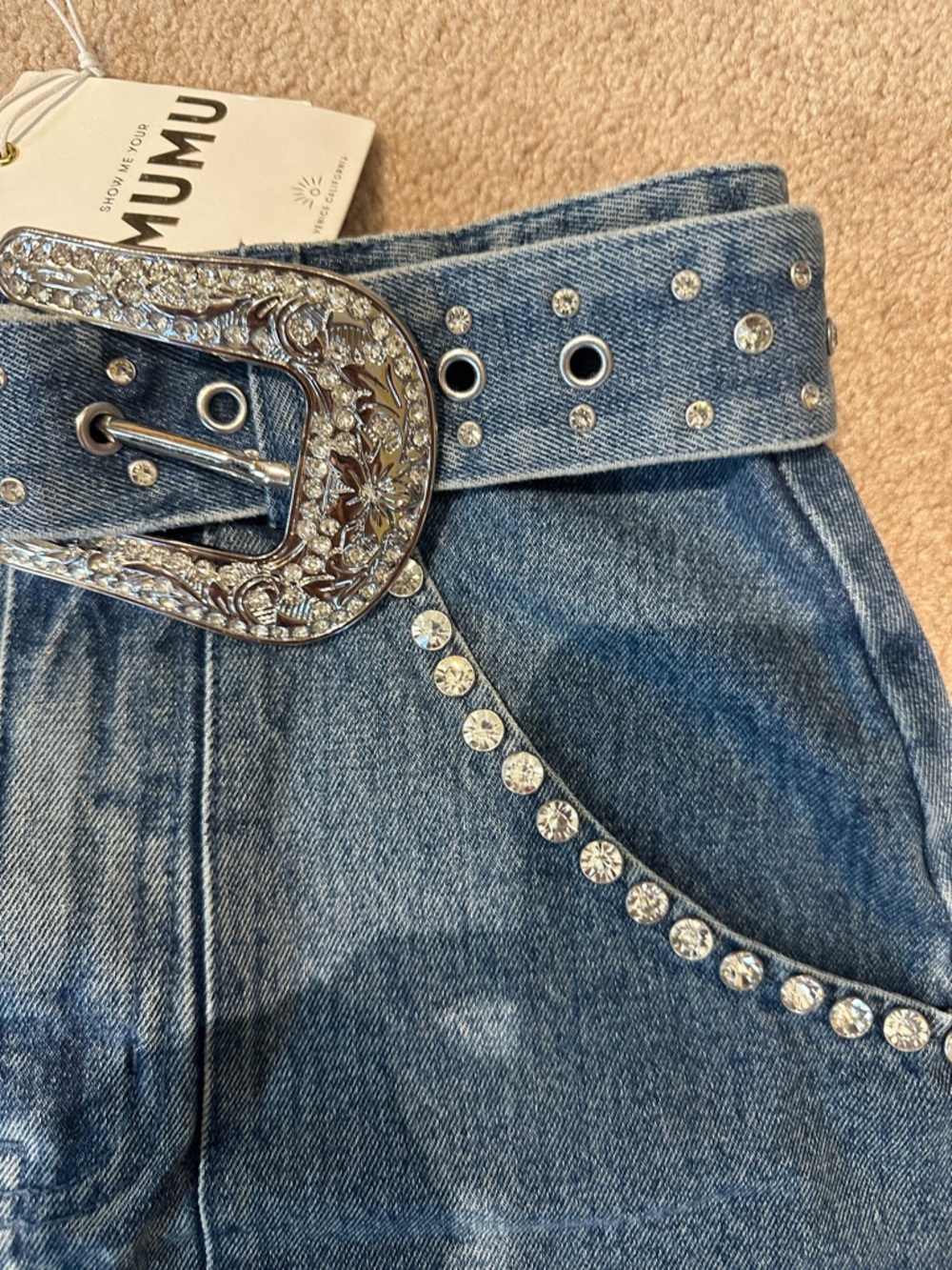 Show Me Your Mumu Studded Denim Bustier & Skirt Set - Blue - Picture 6 of 8